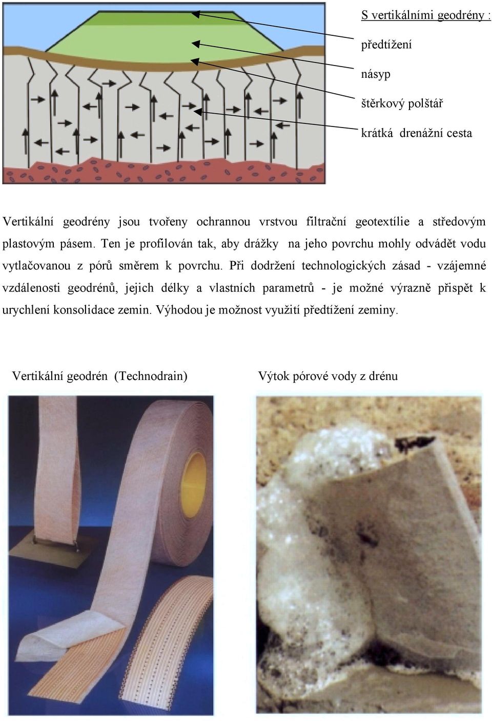 Ten je profilován tak, aby drážky na jeho povrchu mohly odvádět vodu vytlačovanou z pórů směrem k povrchu.