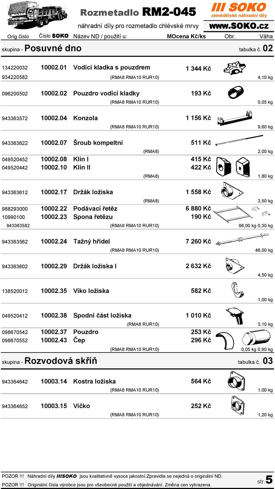 07 Šroub kompeltní 511 Kč 049520452 10002.08 Klín I 049520442 10002.10 Klín II 415 Kč 422 Kč 2,00 kg 943363612 10002.17 Držák ložiska 988293000 10002.22 Podávací řetěz 10990100 10002.