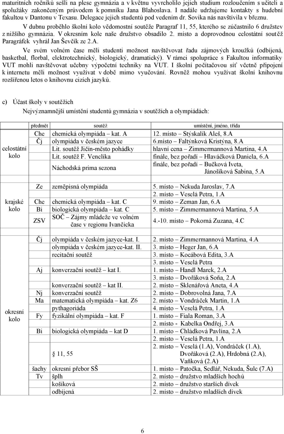 V dubnu proběhlo školní kolo vědomostní soutěže Paragraf 11, 55, kterého se zúčastnilo 6 družstev z nižšího gymnázia. V okresním kole naše družstvo obsadilo 2.