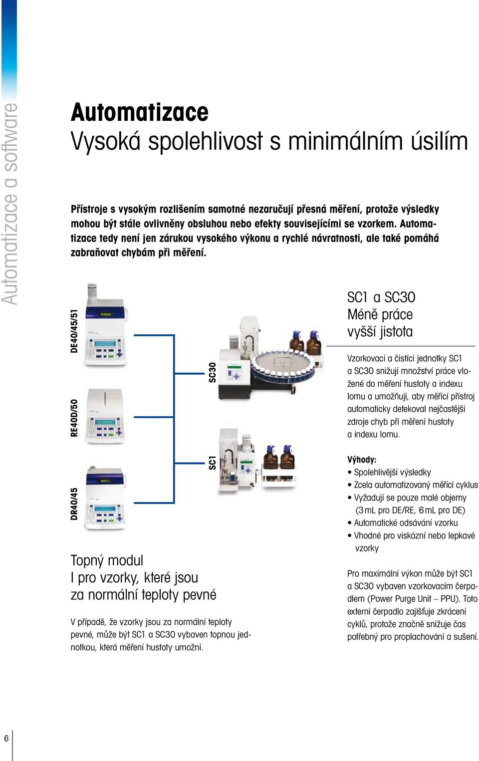 DE40/45/51 RE40D/50 DR40/45 SC1 SC30 Topný modul I pro vzorky, které jsou za normální teploty pevné V případě, že vzorky jsou za normální teploty pevné, může být SC1 a SC30 vybaven topnou jednotkou,