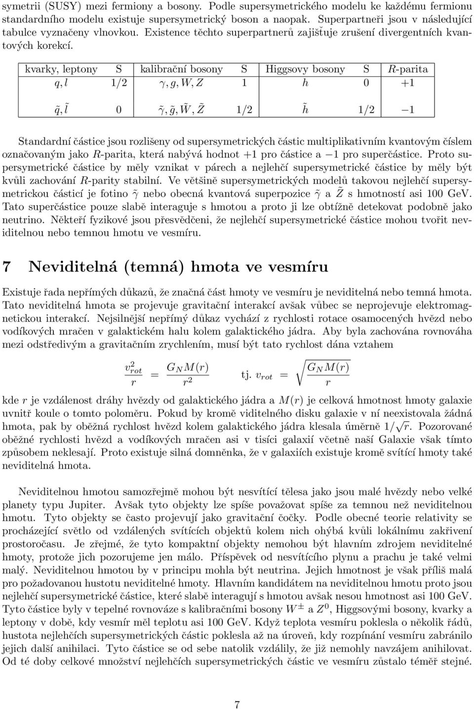 kvarky, leptony S kalibrační bosony S Higgsovy bosony S R-parita q, l 1/2 γ, g, W, Z 1 h 0 +1 q, l 0 γ, g, W, Z 1/2 h 1/2 1 Standardní částice jsou rozlišeny od supersymetrických částic