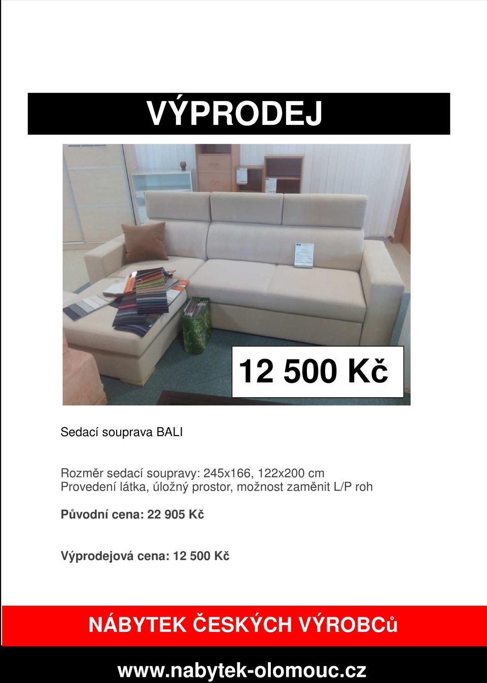 látka, úložný prostor, možnost zaměnit L/P