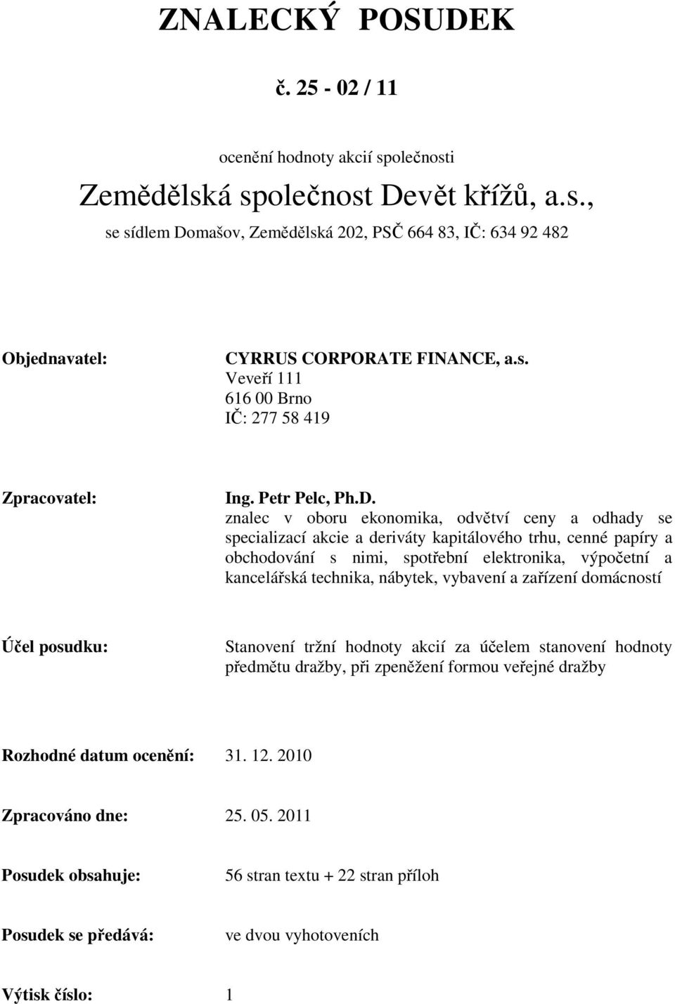 znalec v oboru ekonomika, odvětví ceny a odhady se specializací akcie a deriváty kapitálového trhu, cenné papíry a obchodování s nimi, spotřební elektronika, výpočetní a kancelářská technika,