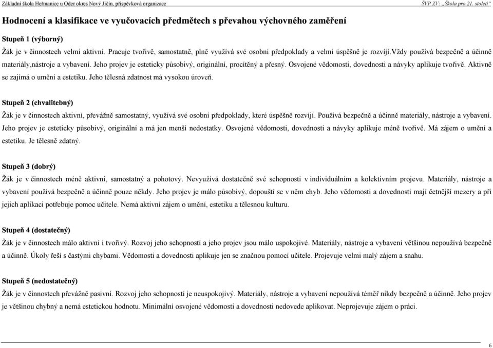 Jeho tělesná zdatnost má vysokou úroveň. Žák je v činnostech aktivní, převážně samostatný, využívá své osobní předpoklady, které úspěšně rozvíjí.