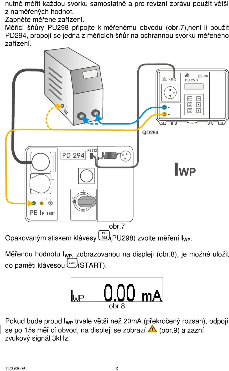 obr.7 Opakovaným stiskem klávesy (PU298) zvolte měření I WP. Měřenou hodnotu I WP, zobrazovanou na displeji (obr.