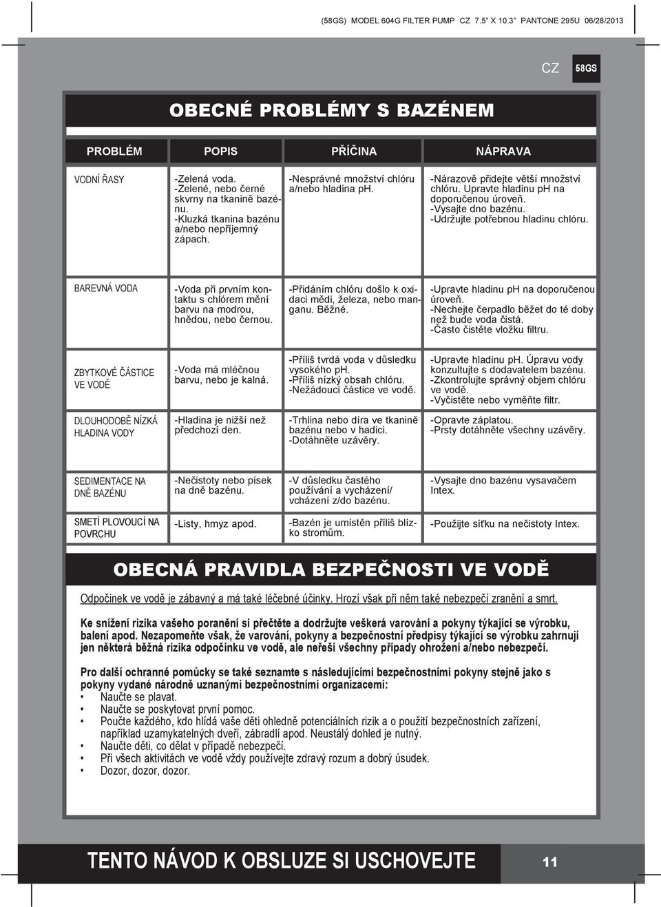 BAREVNÁ VODA -Voda při prvním kontaktu s chlórem mění barvu na modrou, hnědou, nebo černou. -Přidáním chlóru došlo k oxidaci mědi, železa, nebo manganu. Běžné.