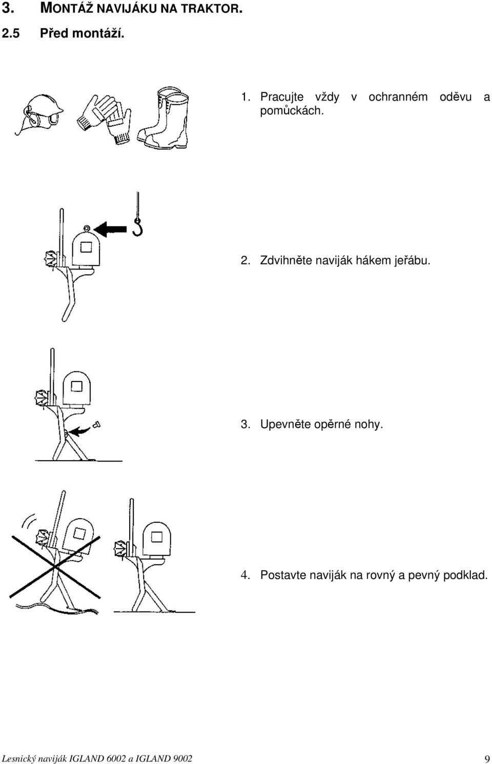 Zdvihněte naviják hákem jeřábu. 3. Upevněte opěrné nohy. 4.