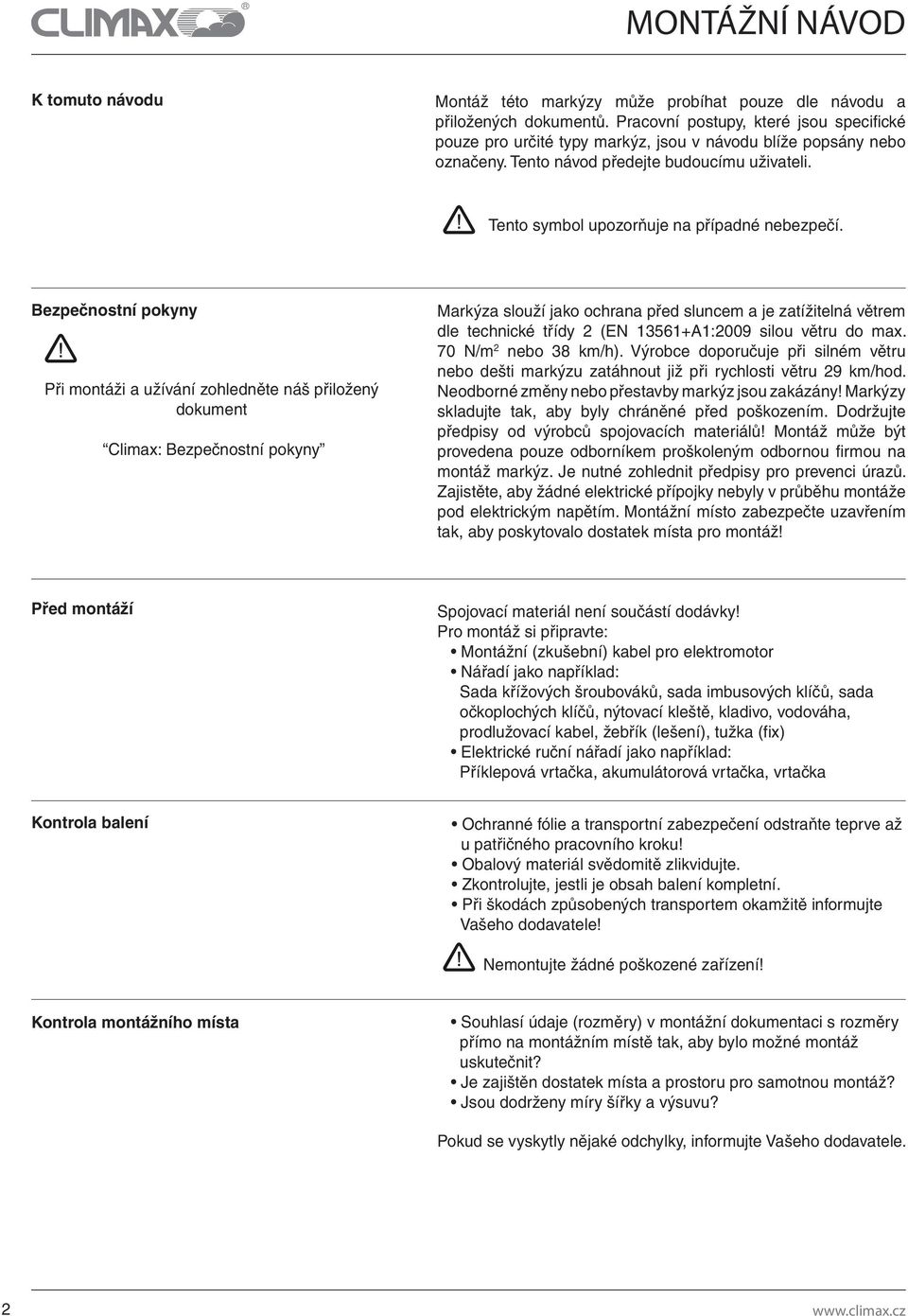 MONTÁŽNÍ NÁVOD FASÁDNÍ MARKÝZA FASROL PDF Stažení zdarma