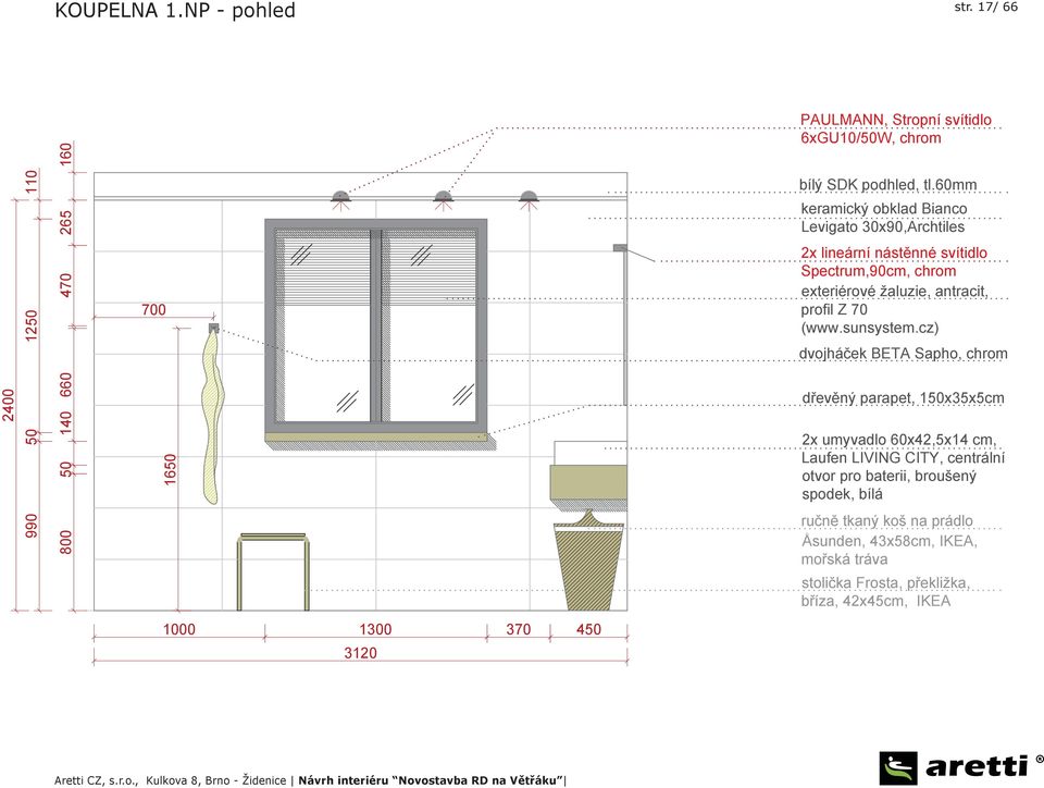 60mm keramický obklad Bianco Levigato 30x90,Archtiles 2x lineární nástěnné svítidlo Spectrum,90cm, chrom exteriérové žaluzie, antracit, profil Z 70 (www.