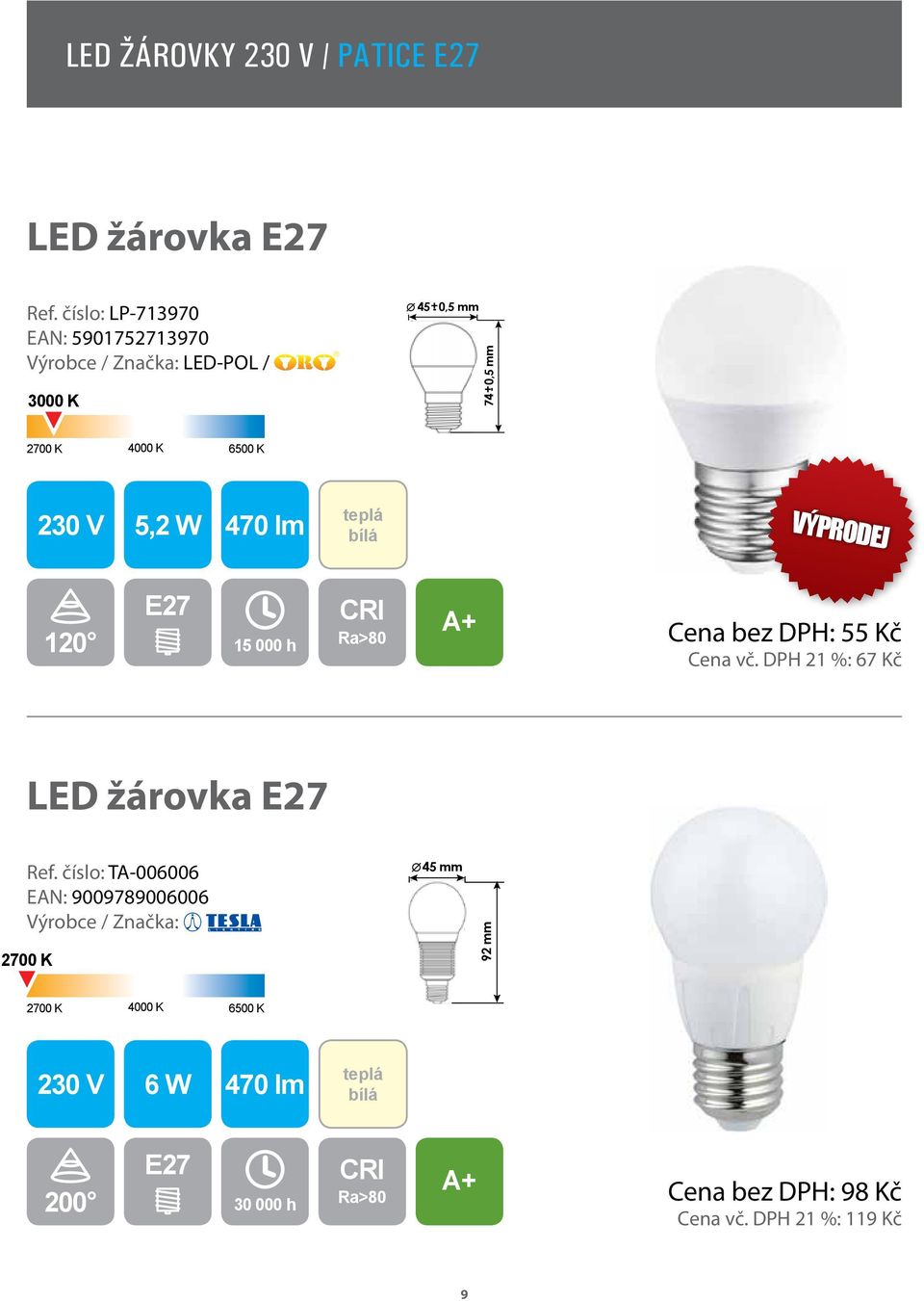 120 E27 Cena bez DPH: 55 Kč Cena vč. DPH 21 %: 67 Kč LED žárovka E27 Ref.
