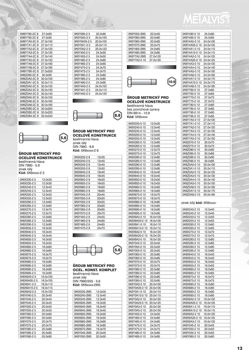 0x150 5M6Z0A6-2C 8 30.0x160 5M6Z0A8-2C 8 30.0x180 5M6Z0B0-2C 8 30.0x200 5M6Z0B2-2C 8 30.0x220 5M6Z0B4-2C 8 30.0x240 PRO OCELOVÉ KONSTRUKCE šestihranná hlava 7990-5.6 Kód: 5K6xxxx-2 5 5K6X230-2 5 12.