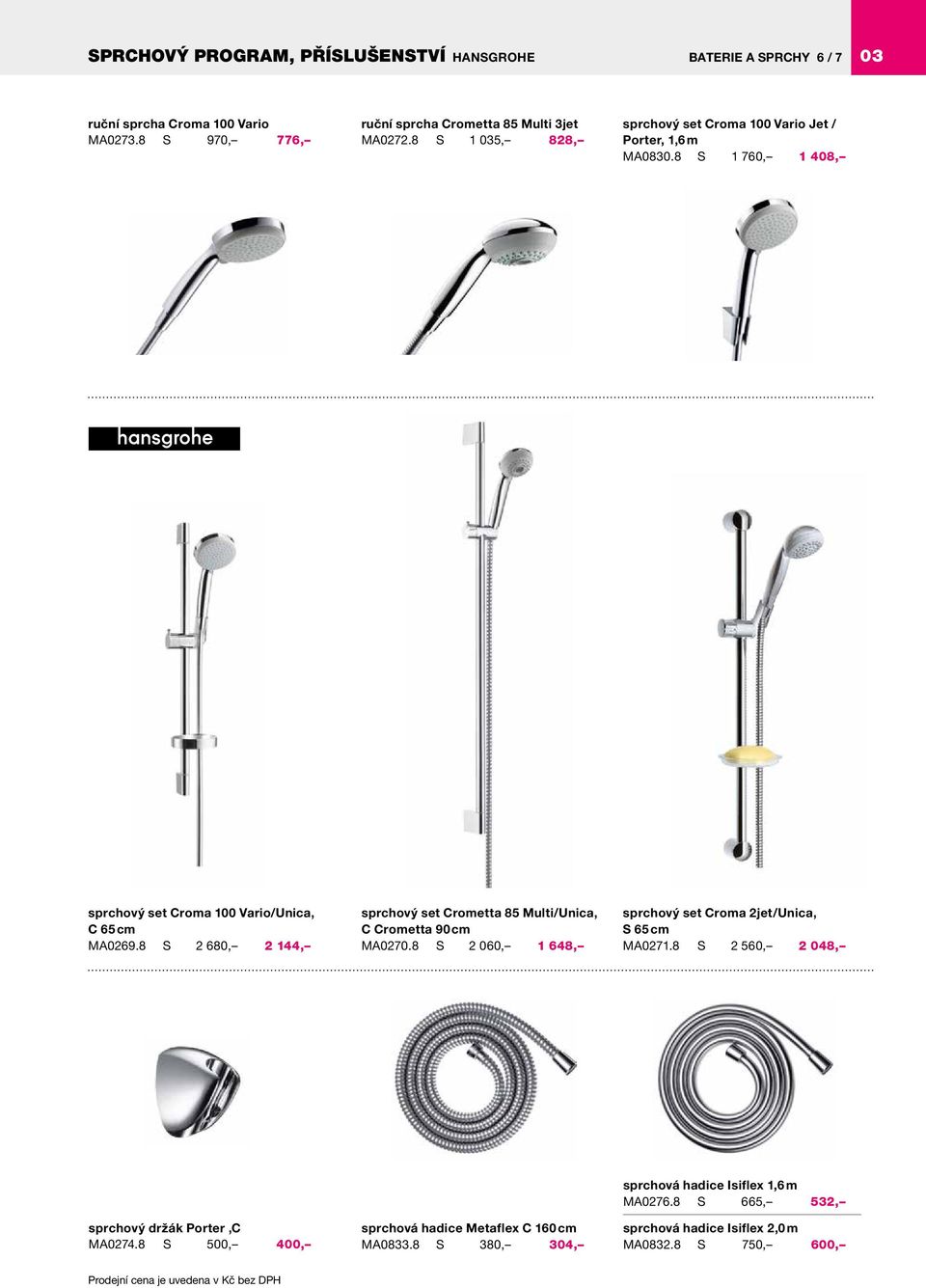 8 S 2 680, 2 144, sprchový set Crometta 85 Multi/Unica C Crometta 90 cm MA0270.8 S 2 060, 1 648, sprchový set Croma 2jet/Unica S 65 cm MA0271.