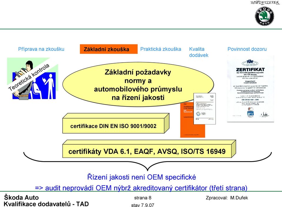 certifikace DIN EN ISO 9001/9002 certifikáty VDA 6.