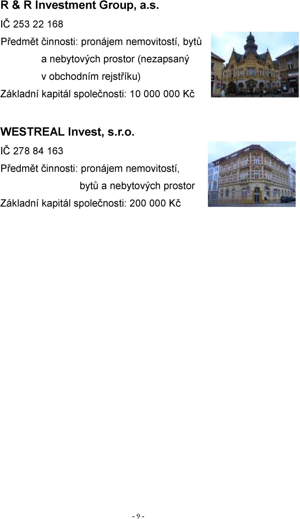 IČ 253 22 168 Předmět činnosti: pronájem nemovitostí, bytů a nebytových prostor