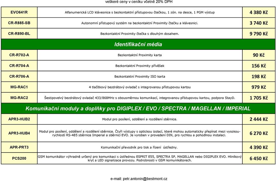 Identifikační média 4 380 Kč 3 740 Kč 9 790 Kč CR-R702-A Bezkontaktní Proximity karta 90 Kč CR-R704-A Bezkontaktní Proximity přívěšek 156 Kč CR-R706-A Bezkontaktní Proximity ISO karta 198 Kč MG-RAC1