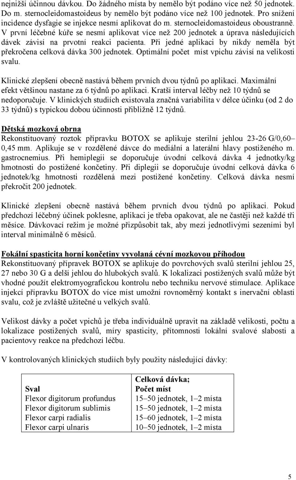 V první léčebné kúře se nesmí aplikovat více než 200 jednotek a úprava následujících dávek závisí na prvotní reakci pacienta.