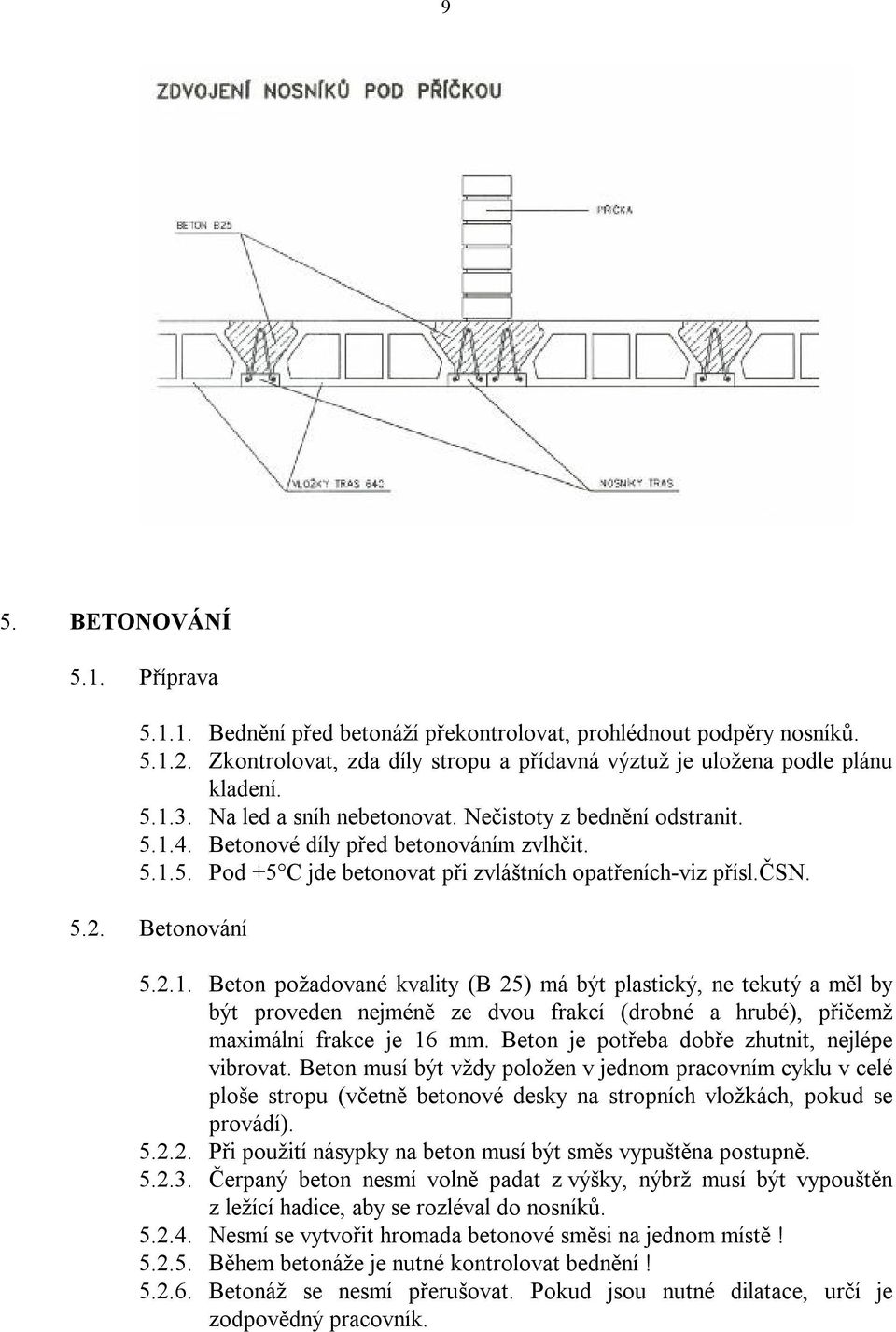 4. Betonové díly před betonováním zvlhčit. 5.1.