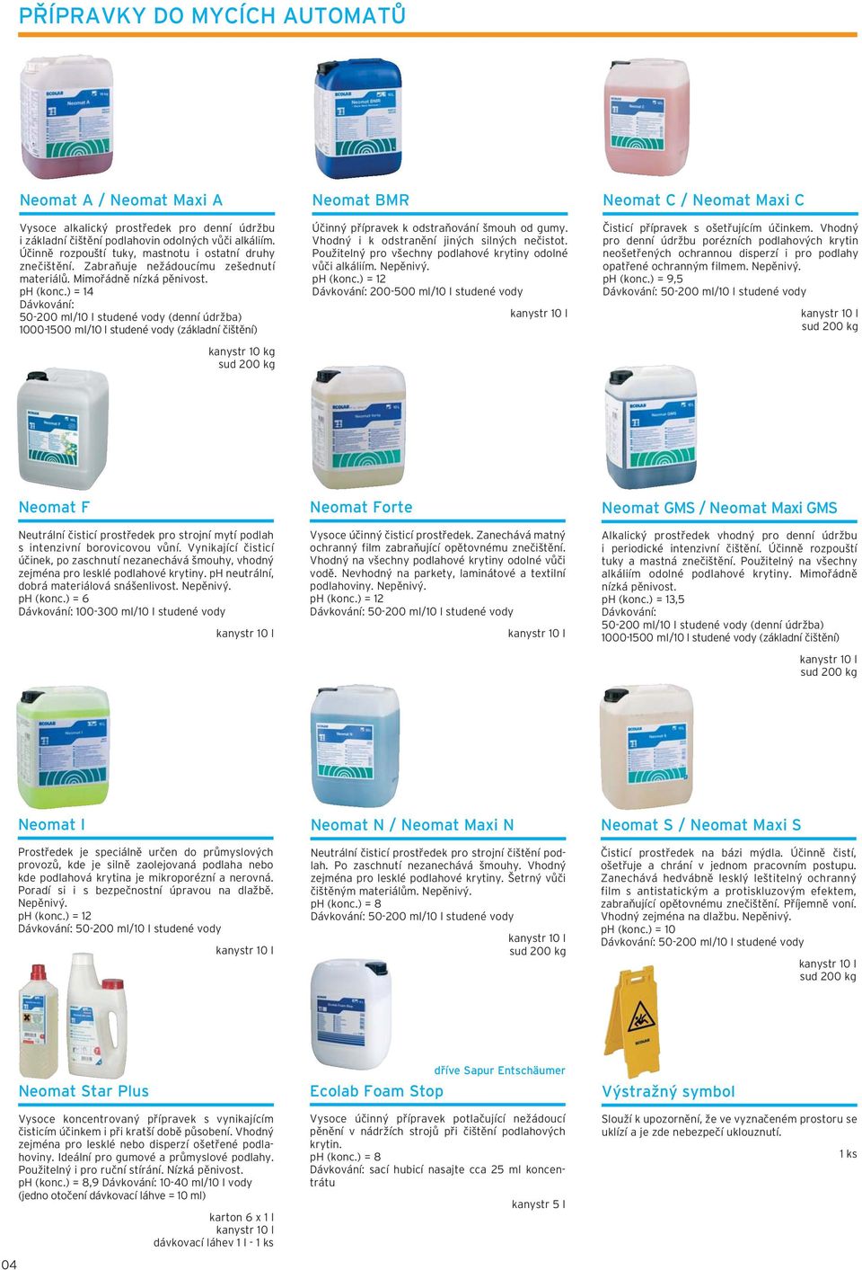 ) = 14 Dávkování: 50-200 ml/10 l studené vody (denní údržba) 1000-1500 ml/10 l studené vody (základní čištění) kanystr 10 kg sud 200 kg Neomat BMR Účinný přípravek k odstraňování šmouh od gumy.