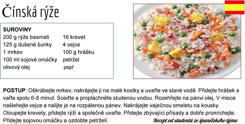 Sceďte a propláchněte studenou vodou. Rozehřejte na pánvi olej. V misce našlehejte vejce a nalijte je na rozpálenou pánev.