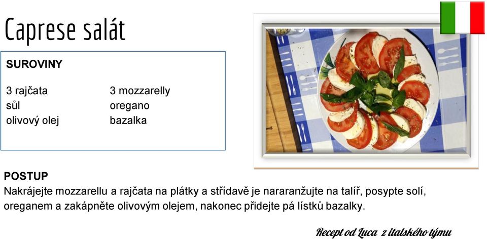 střídavě je nararanžujte na talíř, posypte solí, oreganem a zakápněte