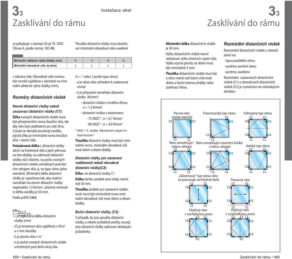 celé šířce. V praxi se obvykle používají zarážky, jejichž šířka je minimálně rovna tloušťce skla + boční vůle.