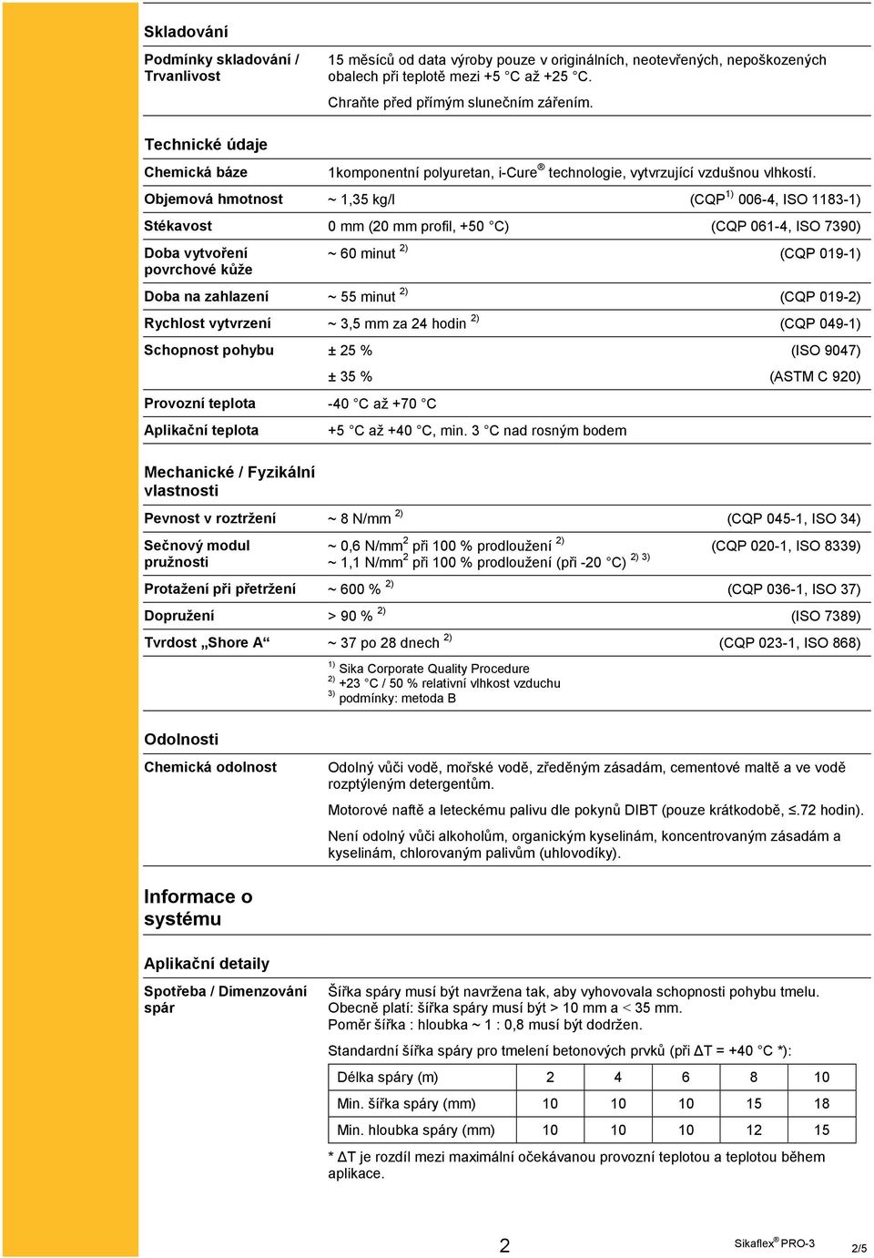 Objemová hmotnost ~ 1,35 kg/l (CQP 1) 006-4, ISO 1183-1) Stékavost 0 mm (20 mm profil, +50 C) (CQP 061-4, ISO 7390) Doba vytvoření povrchové kůže ~ 60 minut 2) (CQP 019-1) Doba na zahlazení ~ 55