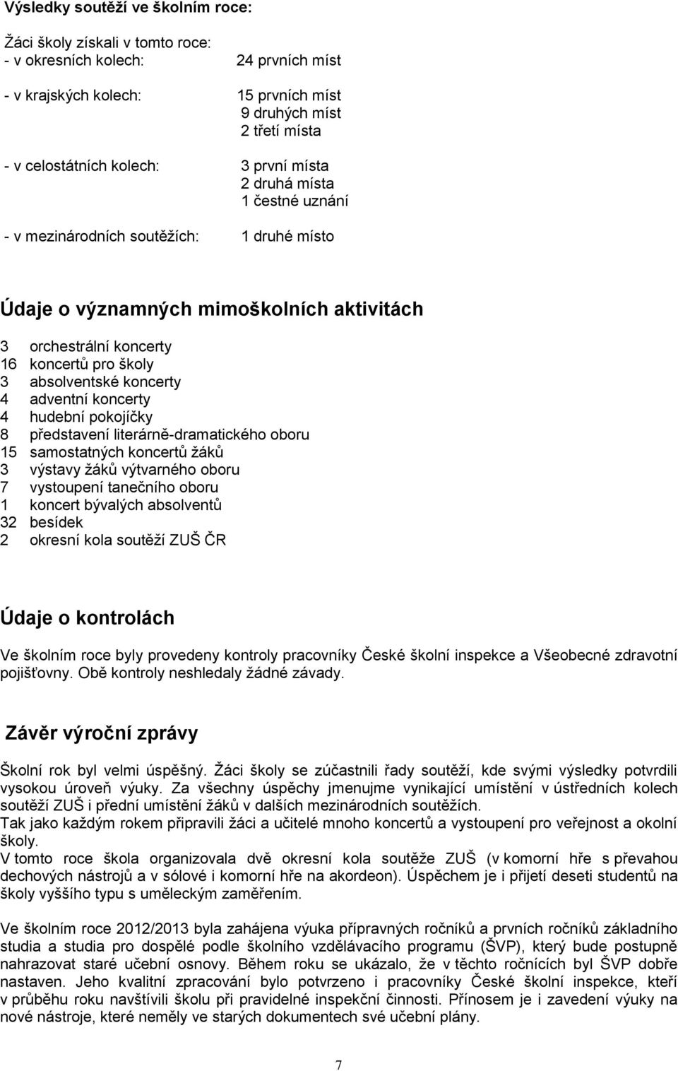 adventní koncerty 4 hudební pokojíčky 8 představení literárně-dramatického oboru 15 samostatných koncertů žáků 3 výstavy žáků výtvarného oboru 7 vystoupení tanečního oboru 1 koncert bývalých