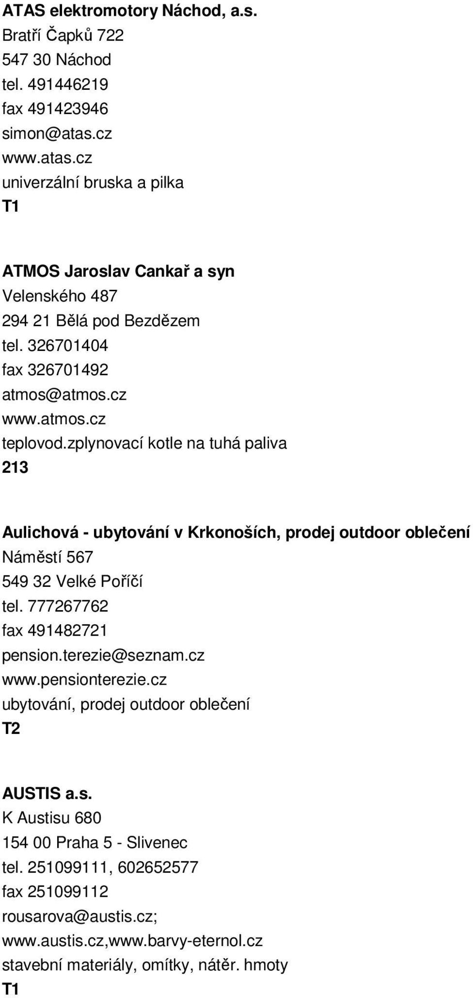 Seznam firem. ABX, spol. s r.o. Žitná 1091/ Rumburk tel , fax krby - krbová  kamna T1 - PDF Free Download