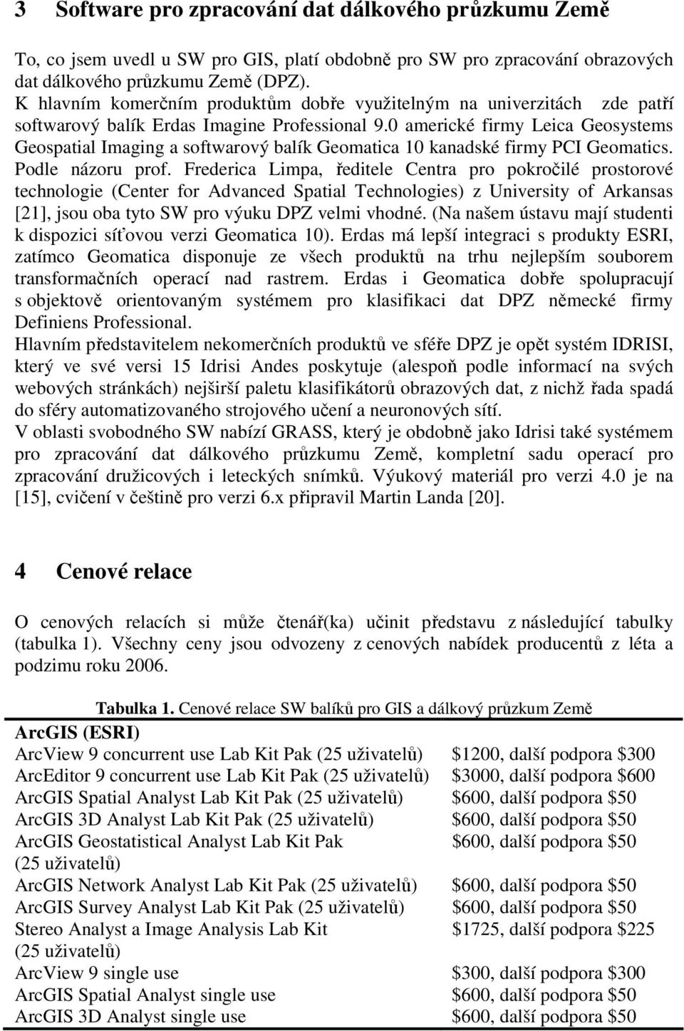 0 americké firmy Leica Geosystems Geospatial Imaging a softwarový balík Geomatica 10 kanadské firmy PCI Geomatics. Podle názoru prof.