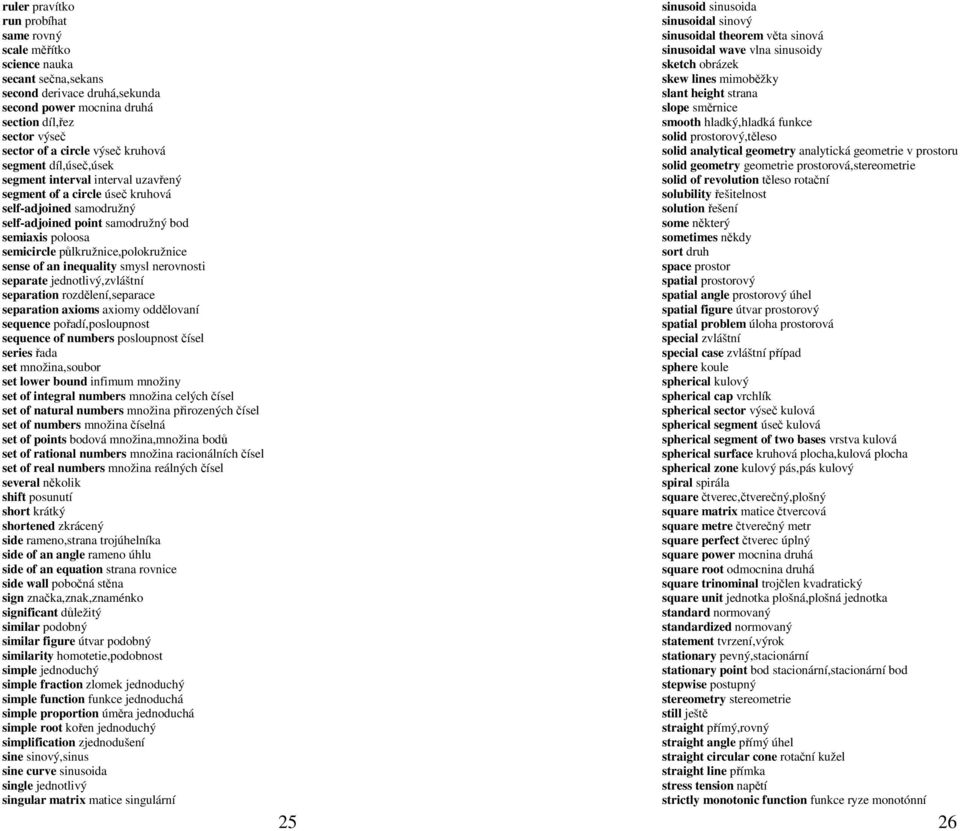 půlkružnice,polokružnice sense of an inequality smysl nerovnosti separate jednotlivý,zvláštní separation rozdělení,separace separation axioms axiomy oddělovaní sequence pořadí,posloupnost sequence of