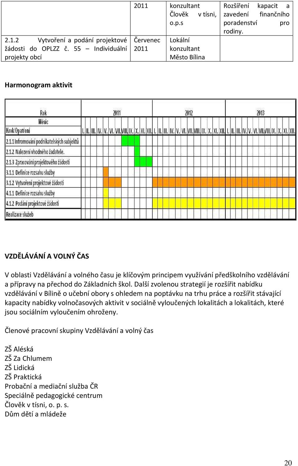 Další zvolenou strategií je rozšířit nabídku vzdělávání v Bílině o učební obory s ohledem na poptávku na trhu práce a rozšířit stávající kapacity nabídky volnočasových aktivit v sociálně vyloučených