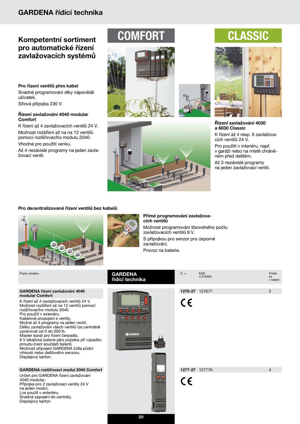 Až 4 nezávislé programy na jeden zavlažovací ventil. Řízení zavlažování 4030 a 6030 Classic K řízení až 4 resp. 6 zavlažovacích ventilů 24 V. Pro použití v interiéru, např.