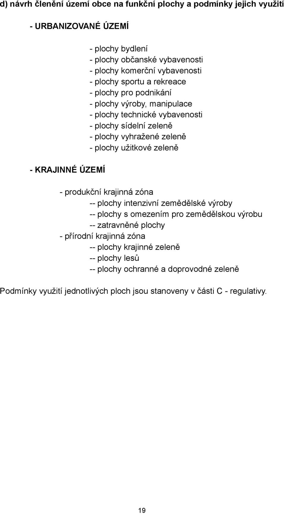 vyhražené zeleně - plochy užitkové zeleně - produkční krajinná zóna -- plochy intenzivní zemědělské výroby -- plochy s omezením pro zemědělskou výrobu -- zatravněné