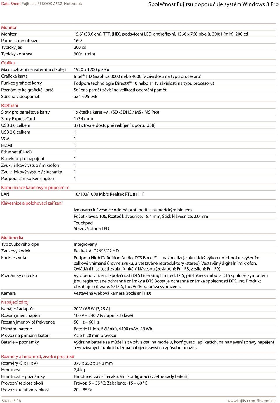 Podpora technologie DirectX 10 nebo 11 (v závislosti na typu procesoru) Sdílená paměť závisí na velikosti operační paměti až 1 695 MB Rozhraní Sloty pro paměťové karty 1x čtečka karet 4v1 (SD /SDHC /