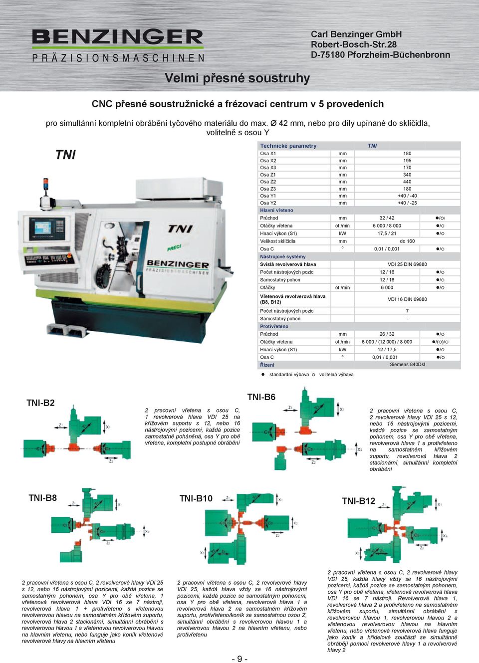 Ø 42, nebo pro díly upínané do sklíčidla, volitelně s osou Y TNI Technické parametry Osa X1 Osa X2 Osa X3 Osa Z1 Osa Z2 Osa Z3 Osa Y1 Osa Y2 Hlavní vřeteno TNI Průc hod 32 / 42 180 195 170 340 440