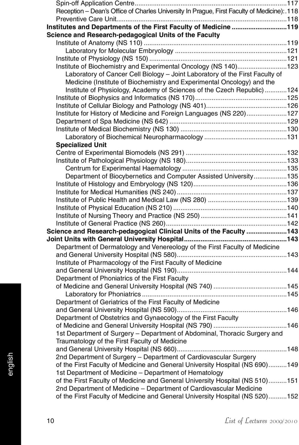 ..121 Institute of Physiology (NS 150)...121 Institute of Biochemistry and Experimental Oncology (NS 140).