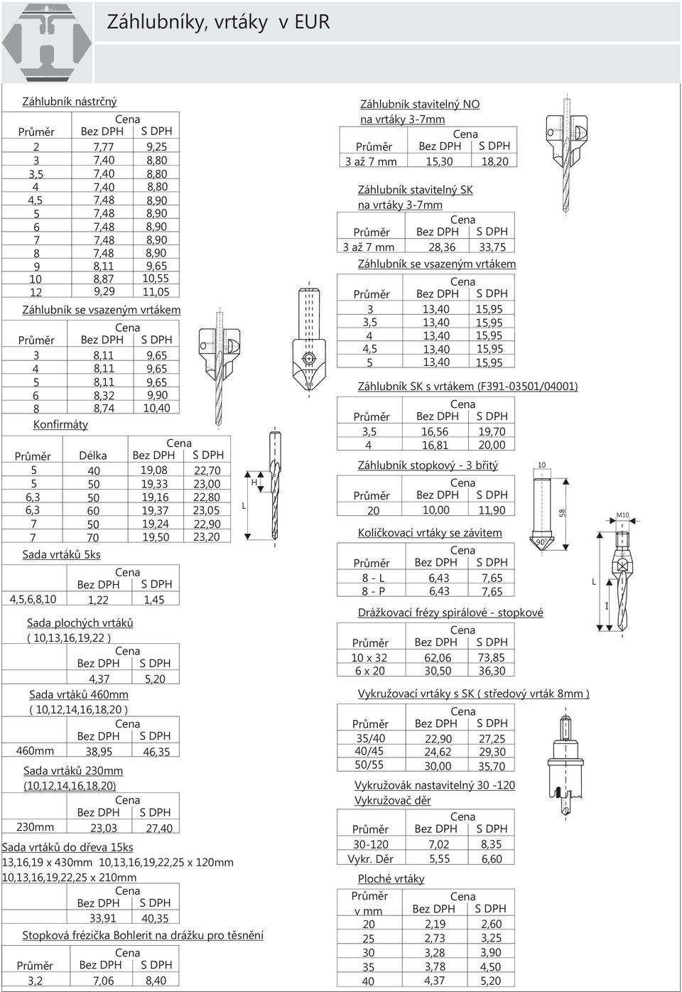 plochých vrtákù (,13,,19,22 ) 4,37 5,20 Sada vrtákù 460mm (,12,14,,18,20 ) 460mm 38,95 46,35 Sada vrtákù 2mm (,12,14,,18,20) 2mm 23,03 27,40 19,08 22,70 19,33 23,00 19, 22,80 19,37 23,05 19,24 22,90