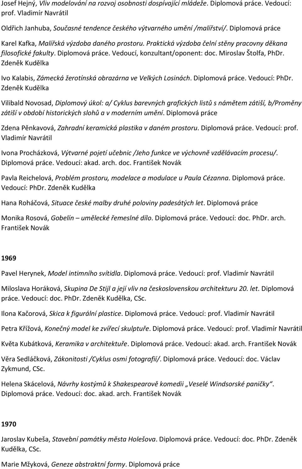 Miroslav Štolfa, PhDr. Zdeněk Kudělka Ivo Kalabis, Zámecká žerotínská obrazárna ve Velkých Losinách. Diplomová práce. Vedoucí: PhDr.