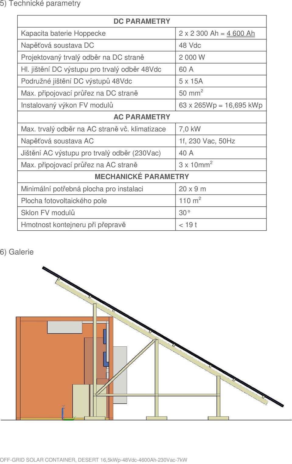 připojovací průřez na DC straně 50 mm 2 Instalovaný výkon FV modulů 63 x 265Wp = 16,695 kwp AC PARAMETRY Max. trvalý odběr na AC straně vč.