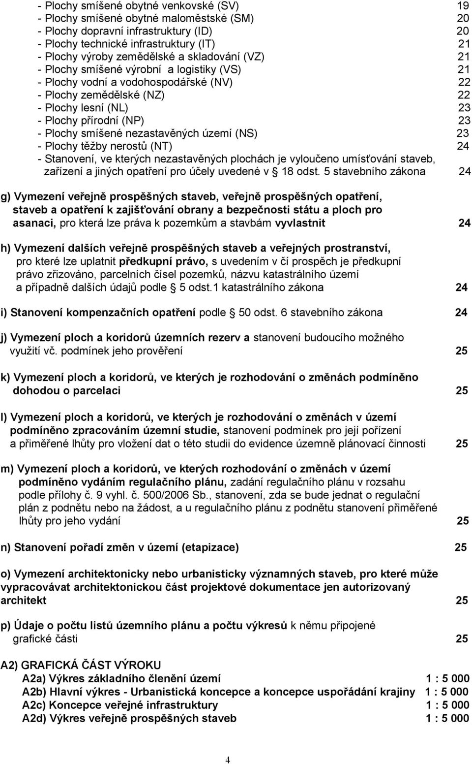 nezastavěných území (NS) 23 - Plochy těžby nerostů (NT) 24 - Stanovení, ve kterých nezastavěných plochách je vyloučeno umísťování staveb, zařízení a jiných opatření pro účely uvedené v 18 odst.