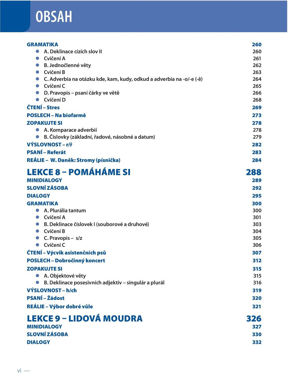 Číslovky (základní, řadové, násobné a datum) 279 VÝSLOVNOST r/ř 282 PSANÍ Referát 283 REÁLIE W.