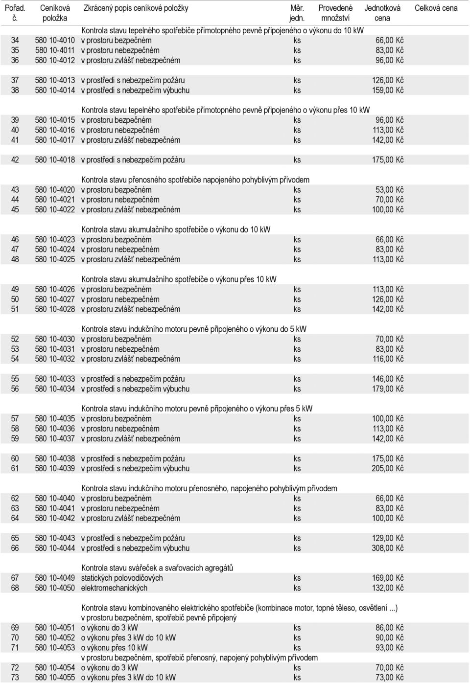 nebezpečném ks 83,00 Kč 36 580 10-4012 v prostoru zvlášť nebezpečném ks 96,00 Kč Celková cena 37 580 10-4013 v prostředí s nebezpečím požáru ks 126,00 Kč 38 580 10-4014 v prostředí s nebezpečím