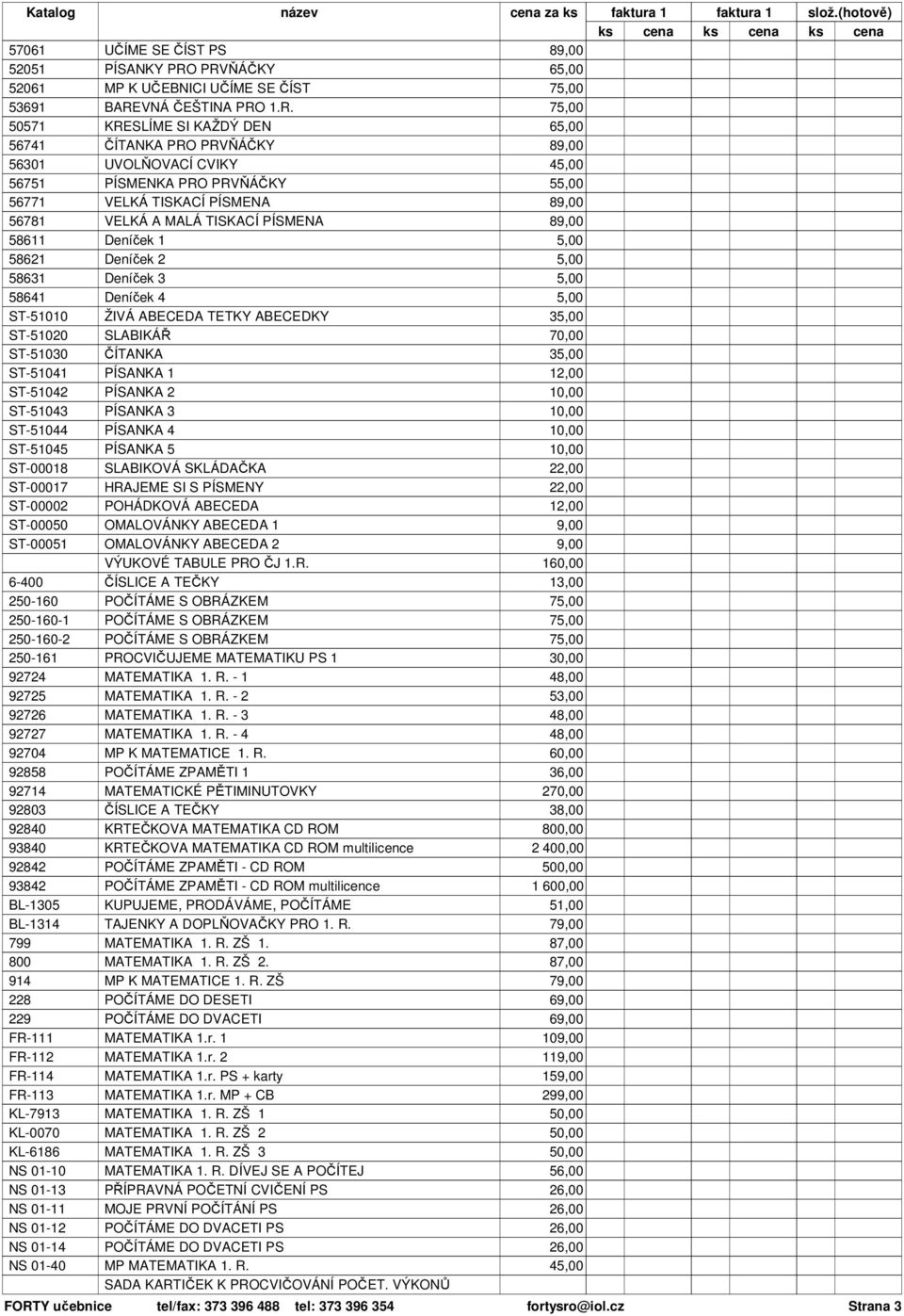 PÍSMENA 56781 VELKÁ A MALÁ TISKACÍ PÍSMENA 58611 Deníček 1 5,00 58621 Deníček 2 5,00 58631 Deníček 3 5,00 58641 Deníček 4 5,00 ST-51010 ŽIVÁ ABECEDA TETKY ABECEDKY ST-51020 SLABIKÁŘ 70,00 ST-51030