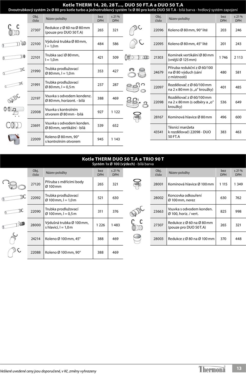 A) 265 321 22096 Koleno Ø 80 mm, 90 lité 203 246 22100 Výdušná trubka Ø 80 mm, l = 1,0 m 484 586 22095 Koleno Ø 80 mm, 45 lité 201 243 22101 Trubka sací Ø 80 mm, l = 1,0 m 421 509 21303 Komínek