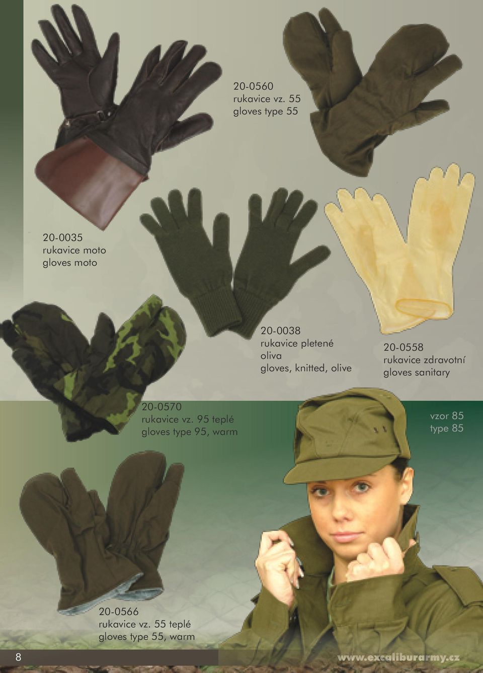 pletené oliva gloves, knitted, olive 20-0558 rukavice zdravotní gloves