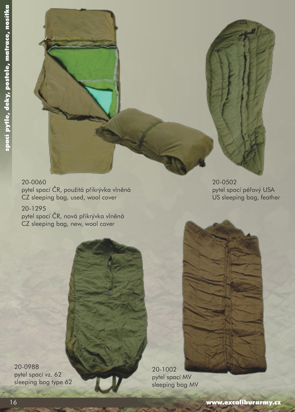 CZ sleeping bag, new, wool cover 20-0502 pytel spací péřový USA US sleeping bag,
