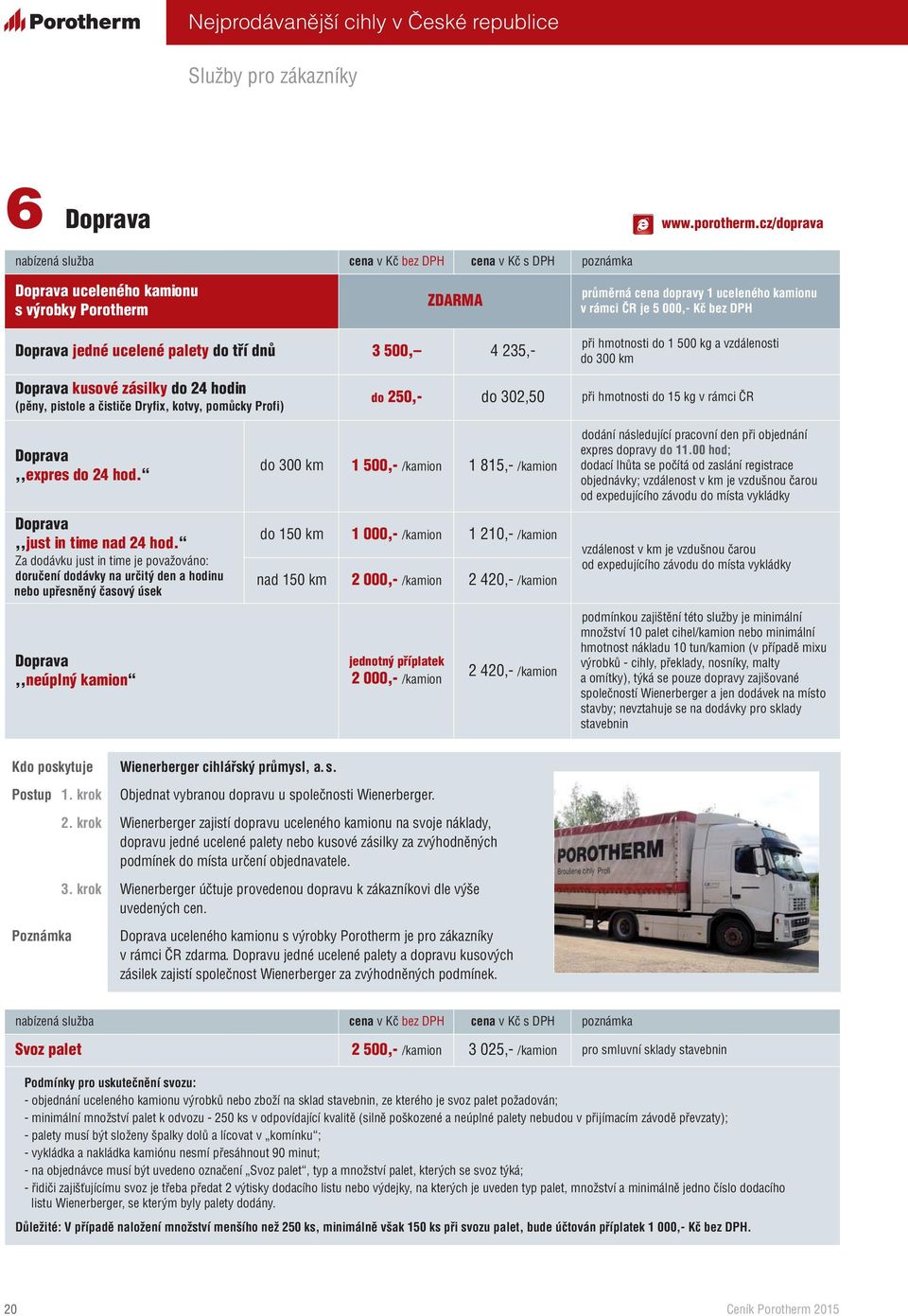 Doprava jedné ucelené palety do tří dnů 3 500, 4 235,- při hmotnosti do 1 500 kg a vzdálenosti do 300 km Doprava kusové zásilky do 24 hodin (pěny, pistole a čističe Dryfix, kotvy, pomůcky Profi) do