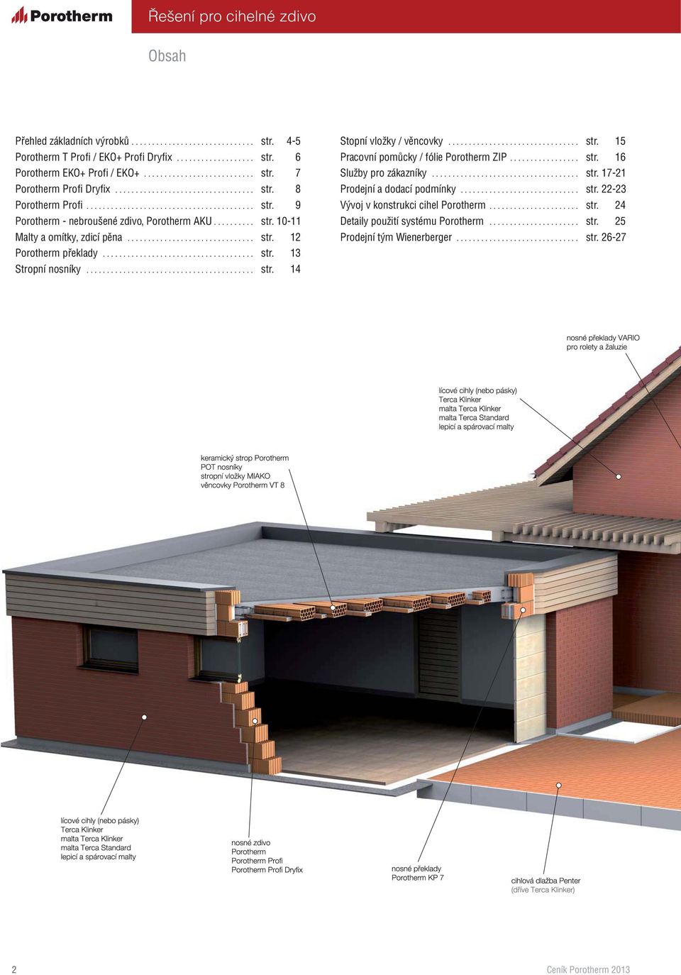 .............................. str. 12 Porotherm překlady..................................... str. 13 Stropní nosníky......................................... str. 14 Stopní vložky / věncovky................................ str. 15 Pracovní pomůcky / fólie Porotherm ZIP.