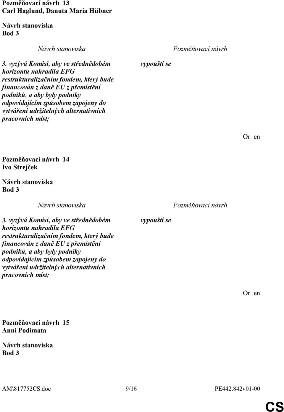 odpovídajícím způsobem zapojeny do vytváření udržitelných alternativních pracovních míst; vypouští se 14 Ivo Strejček Bod 3 3.