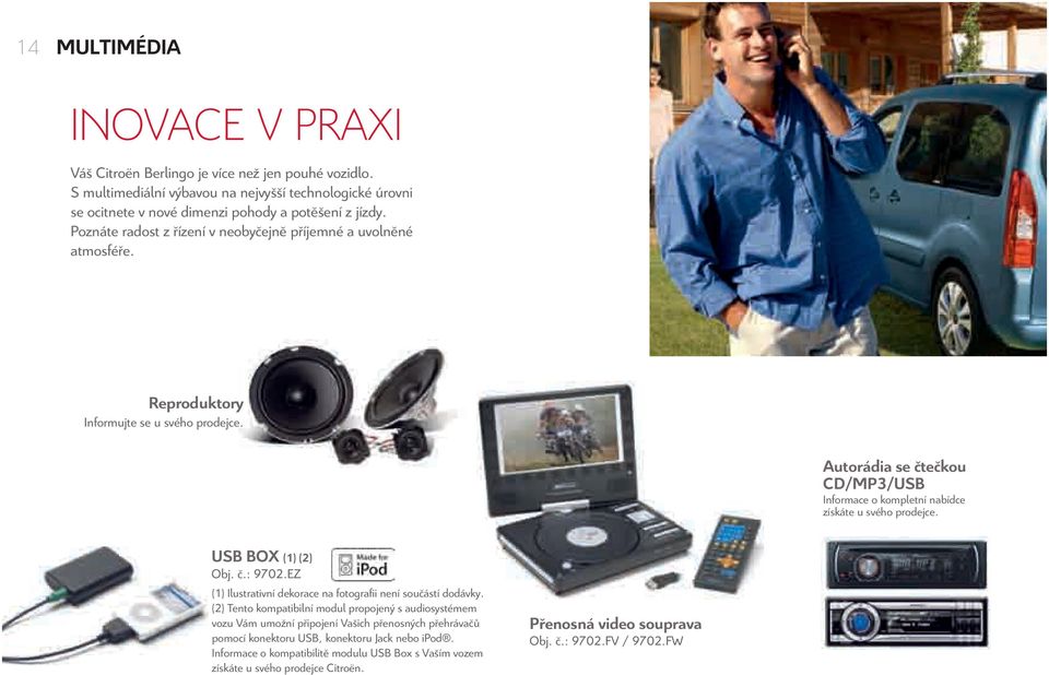 Autorádia se čtečkou CD/MP3/USB Informace o kompletní nabídce získáte u svého prodejce. USBBOX (1)(2) Obj. č.: 9702.EZ (1) Ilustrativní dekorace na fotografii není součástí dodávky.